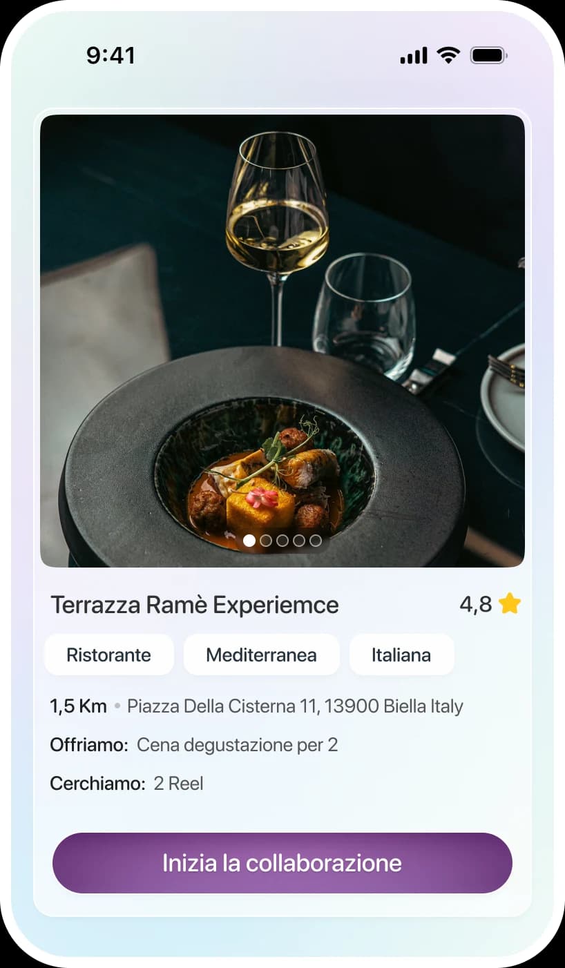 Scegli esperienze vicine — schermata dell'app Rumoo