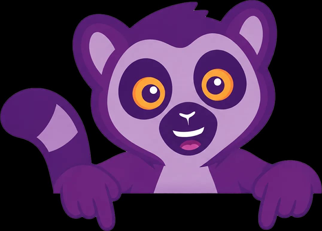 Rumoo lemur mascot waving