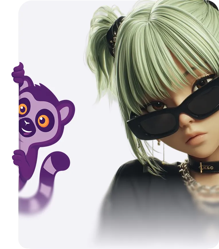 Influencer with the Rumoo lemur mascot